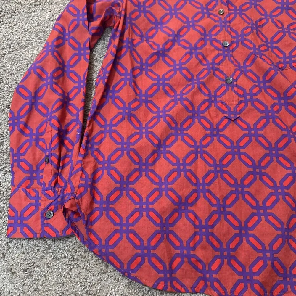 J.Crew Bungalow Cotton Beachy Top Shirt Size‎ 8 Preppy V-Neck Long Sleeve Career